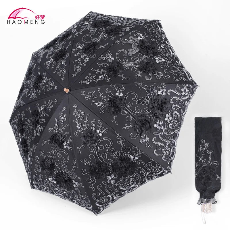 Women's Lace Embroidery Folding Parasol – UV & Rain Umbrella Folding Parasol Axl Style 19 Aluminum 8K