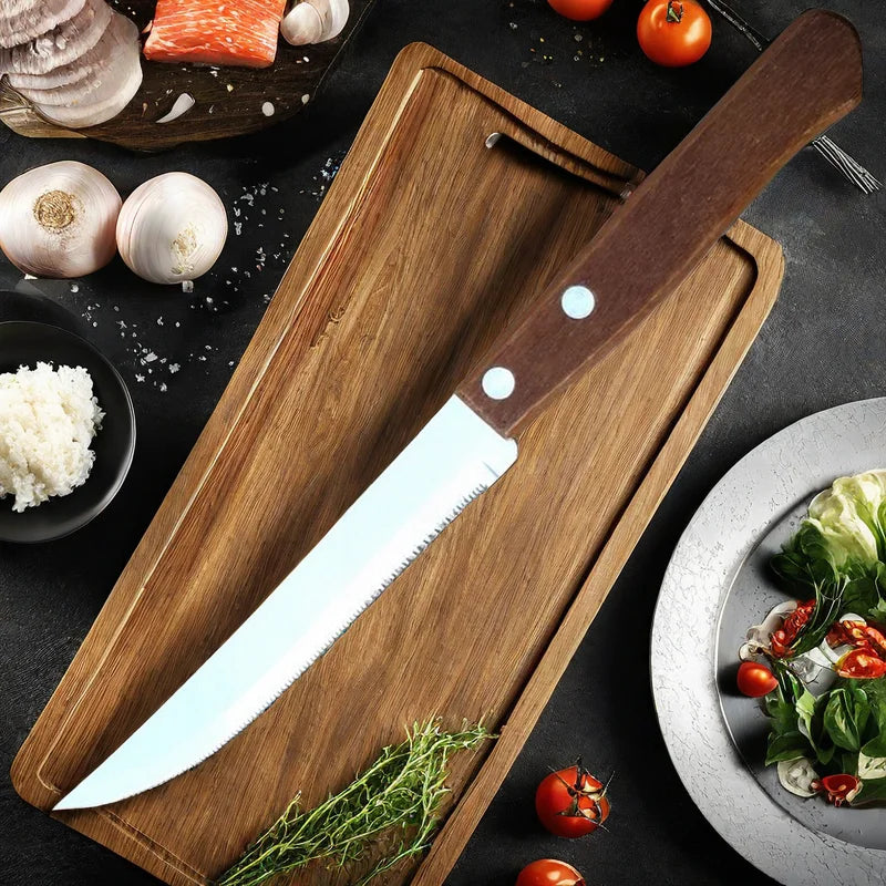Wood Handle Serrated Steak Knife Set | Stainless Steel Cutlery Steak Knife Set Axl