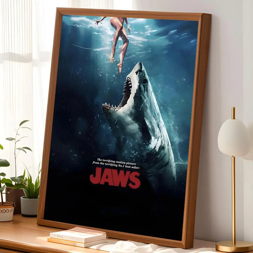 Jaws Movie Poster Self-Stick HD PVC Waterproof Wall Art Movie Wall Poster Axl