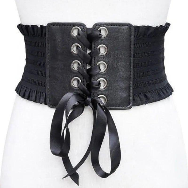 Women's Wide Elastic Corset Belt with Tassels | High Waist Wide Corset Belt Axl black One Size