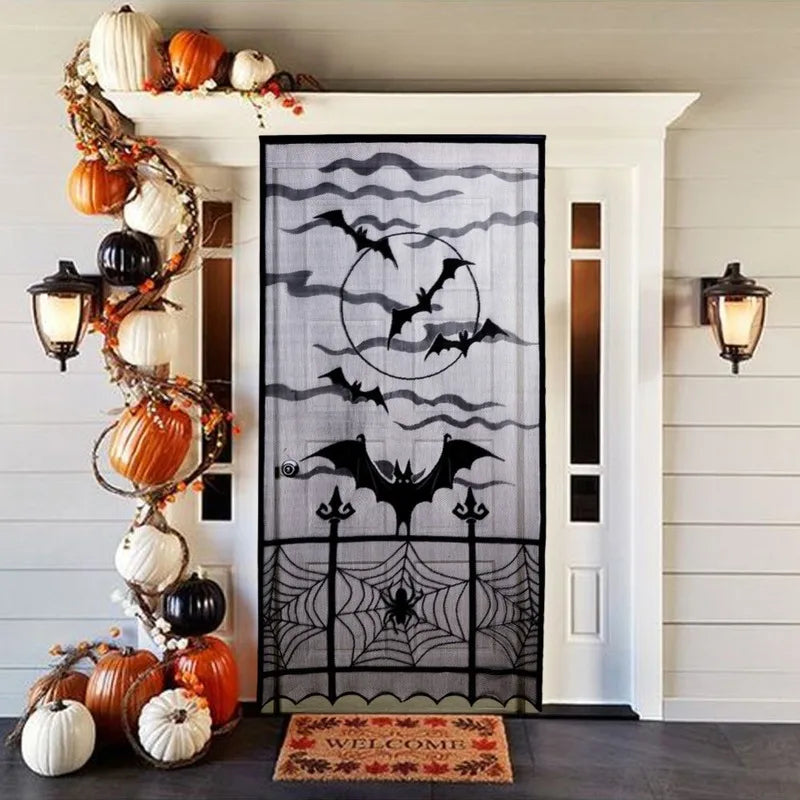Black Lace Bat & Spider Halloween Door Curtain 100×210cm Halloween Door Curtain Axl