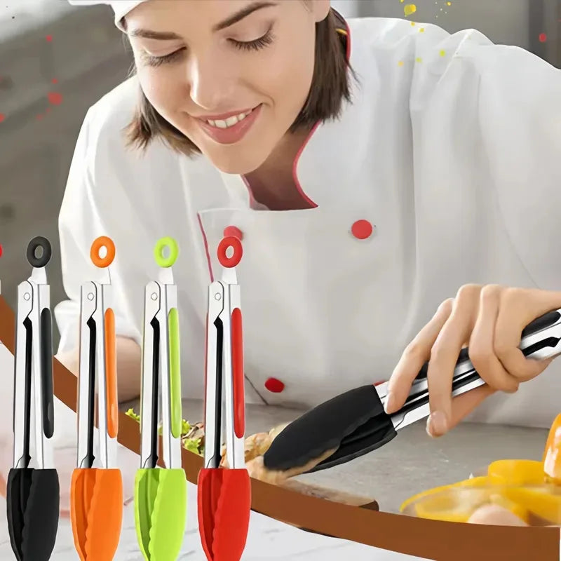 Stainless Steel Silicone Cooking Tongs – Anti-Slip BBQ Clip Kitchen Cooking Tongs Axl
