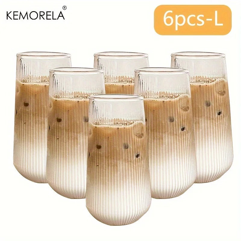 KEMORELA Striped Heat-Resistant Glass Cups Set 4/6pc Glass Drinkware Set Axl 6PCS L 401-500ml