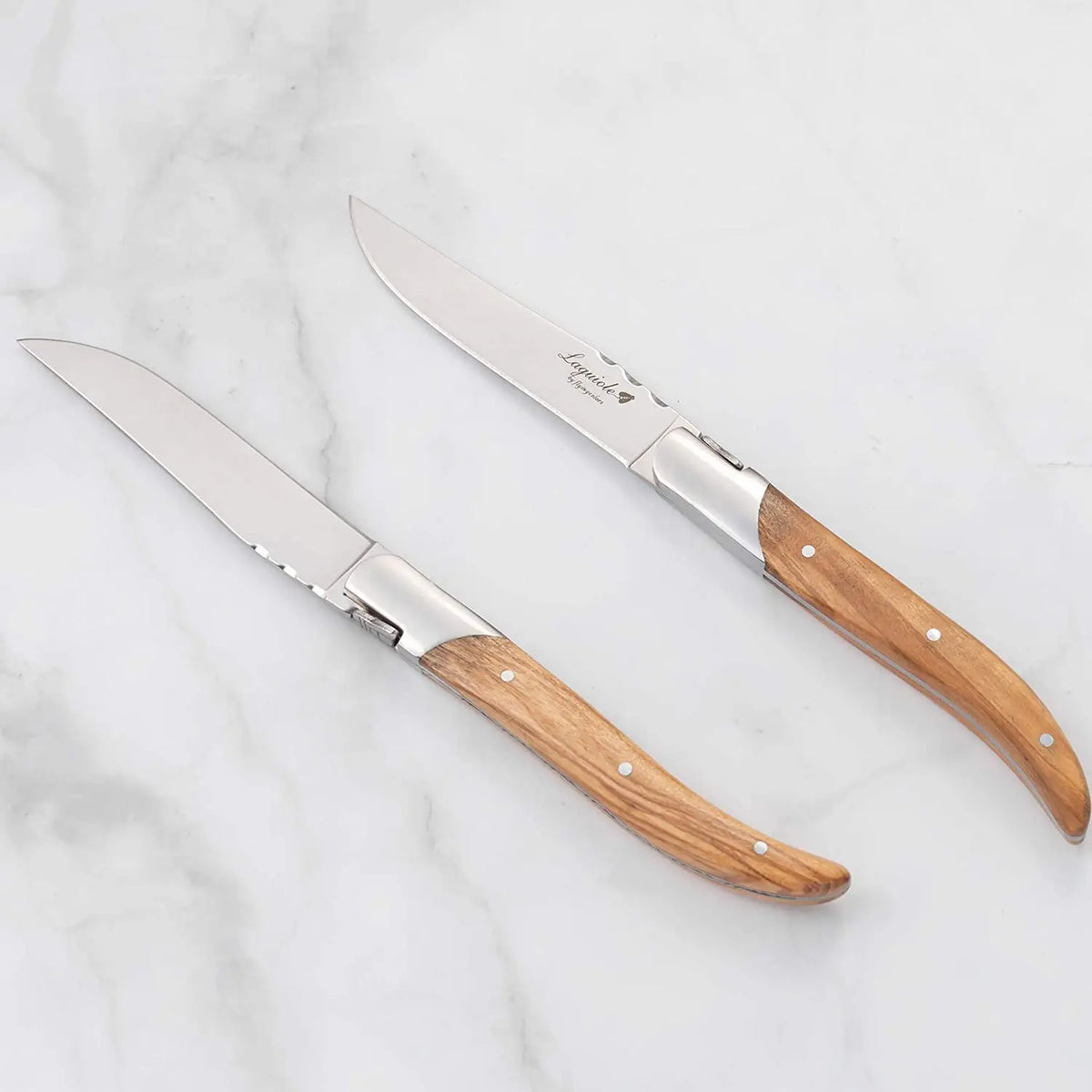 Laguiole Steak Knife Set – Olive Wood Handle, Polished Blade Steak Knife Set Axl