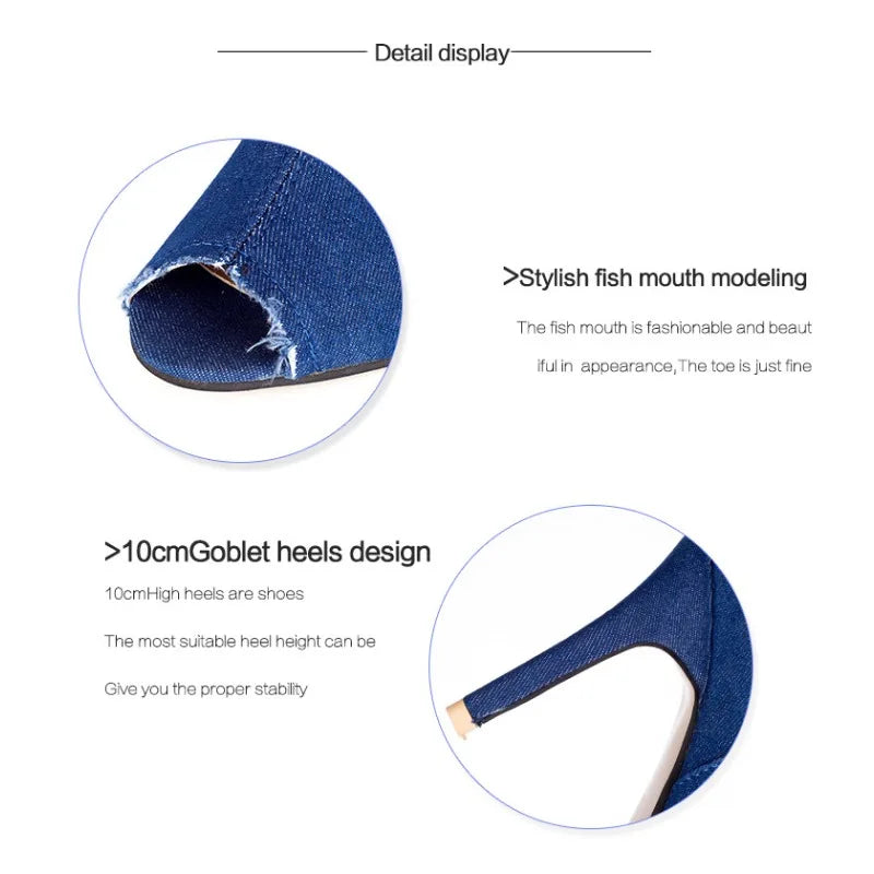 Women's Over-Knee Denim Gladiator Boots – High Heel Pointed Toe Over-Knee Heeled Boots Axl