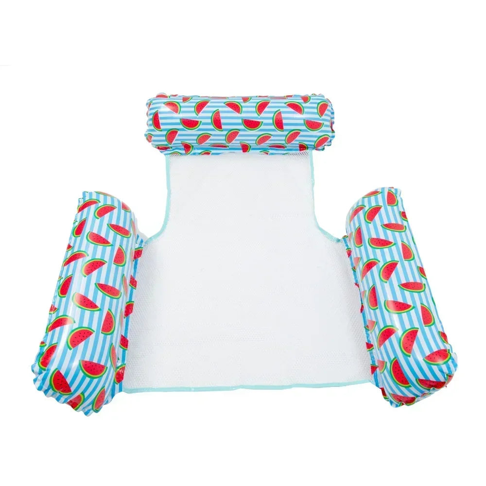 Striped Inflatable Pool Hammock – Foldable Backrest Float Lounger Pool Float Lounger Axl Watermelon