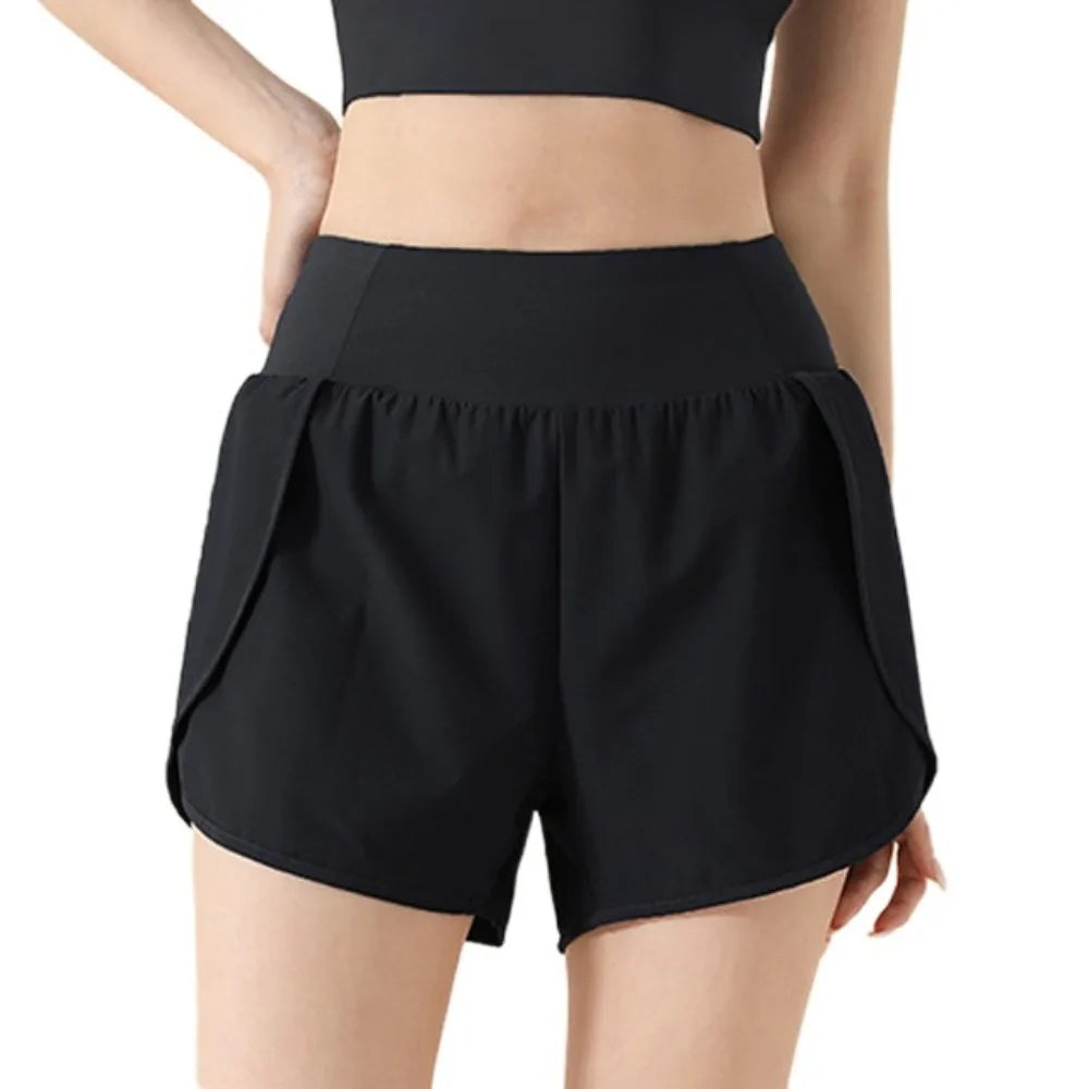 Women's 2-in-1 Yoga Shorts – Anti-Glare, Side Pockets, Breathable Women's Yoga Shorts Axl Black-L