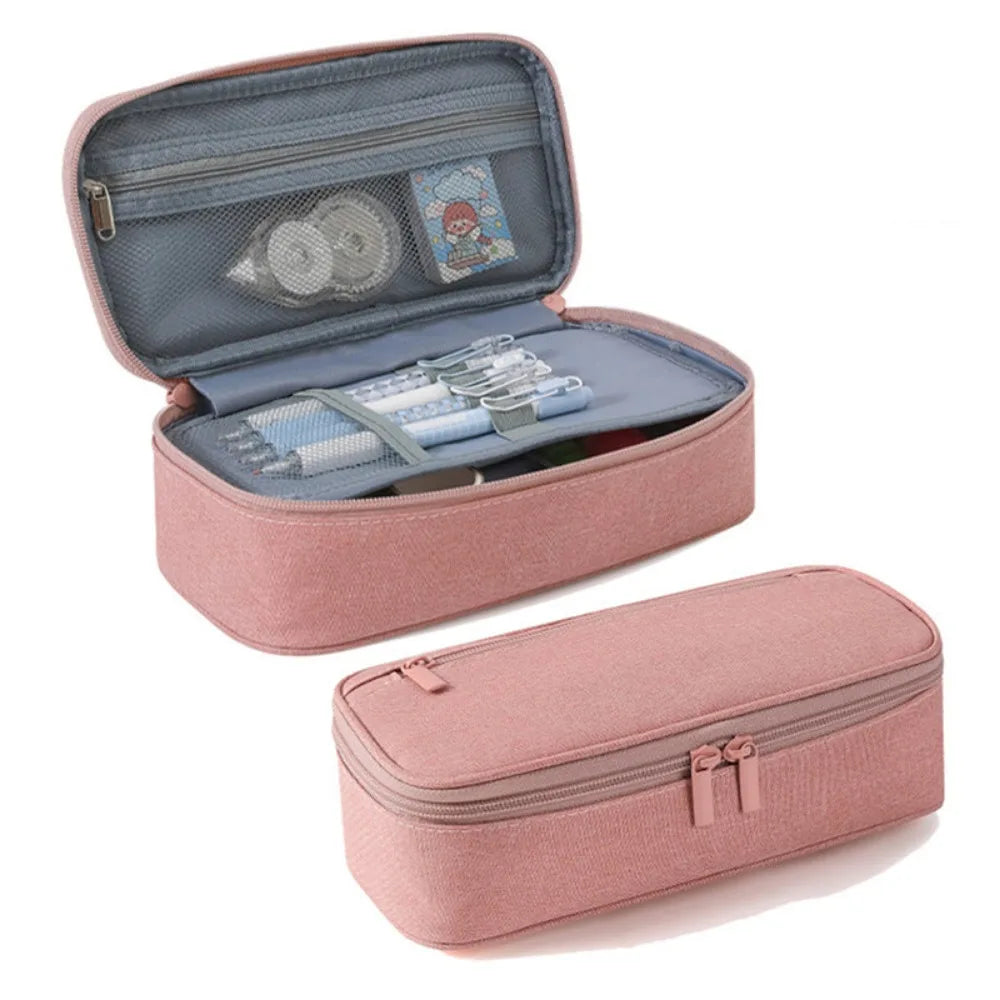Large Capacity 2-Layer Zipper Pencil Case – Washable Pen Bag Pencil Case Axl Pink
