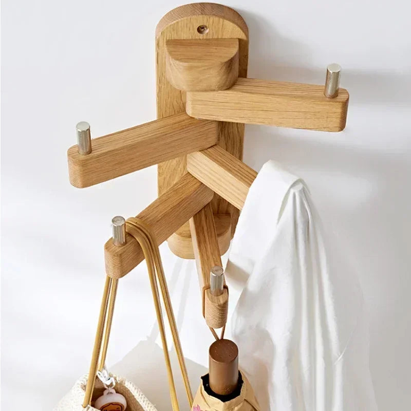 Solid Oak Wall-Mounted Coat Rack – 5 Rotatable Hooks Wall-Mounted Coat Rack Axl