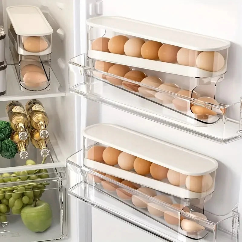 Auto-Rotating Clear Egg Holder – 2-Layer Fridge Organizer Egg Fridge Organizer Axl