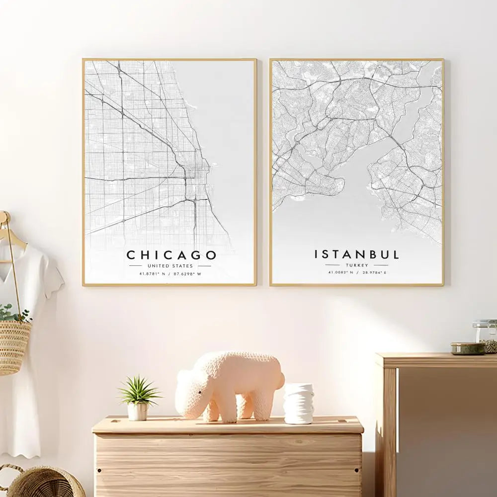 City Map Art Poster – HD Waterproof Wall Sticker Décor Wall Art Sticker Axl