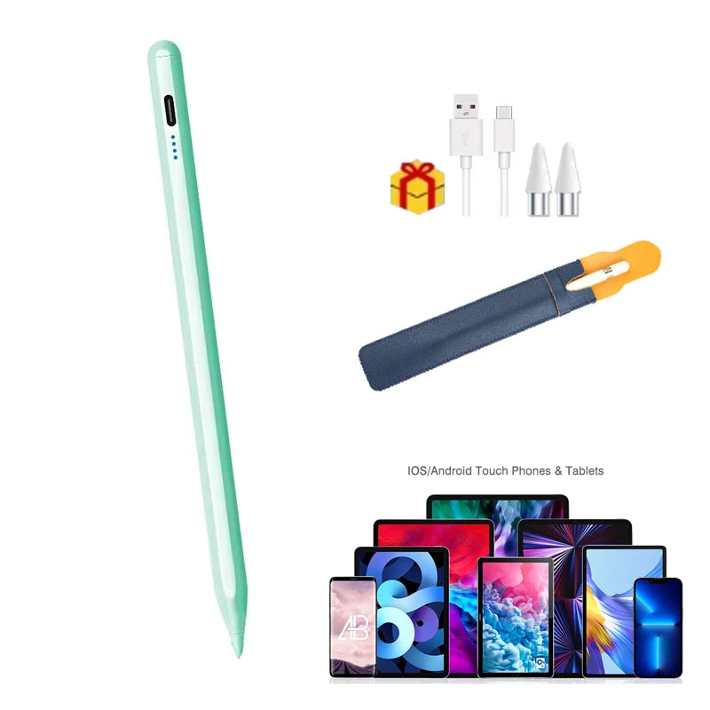 Universal Active Stylus Pen for iPad, Android & Samsung Tablets Tablet Stylus Pen Axl green and bag