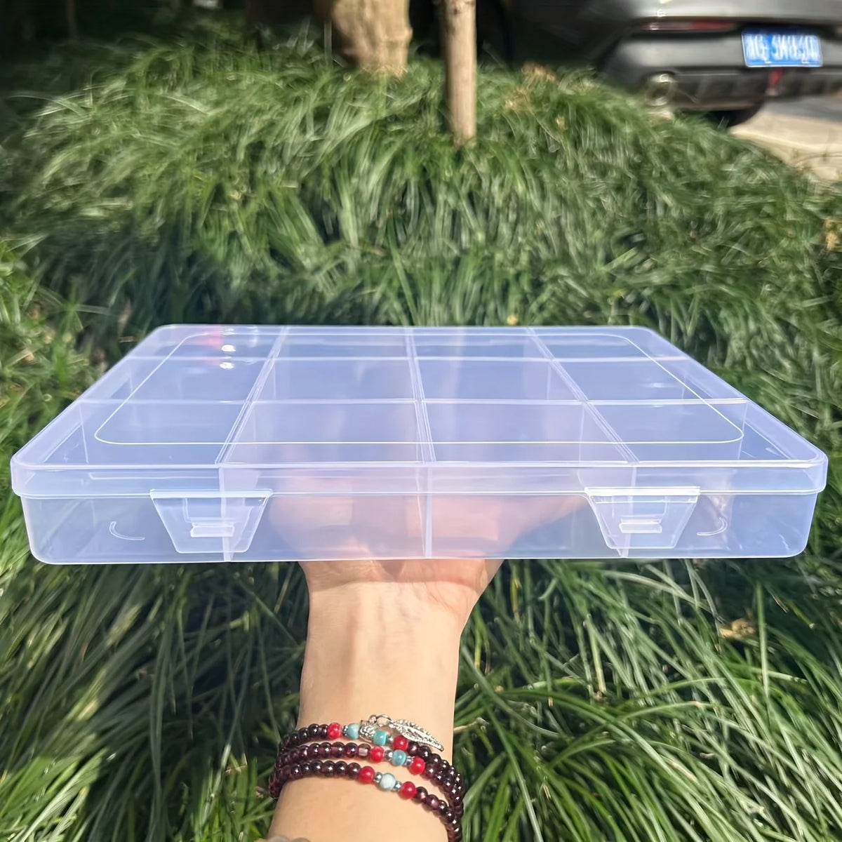 12-Compartment Transparent Storage Box with Card Slots Compartment Storage Box Axl