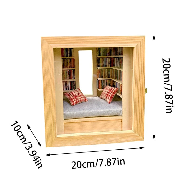 DIY Mini Library Book Nook Kit – Wooden Micro Landscape Shelf DIY Model Kit Axl