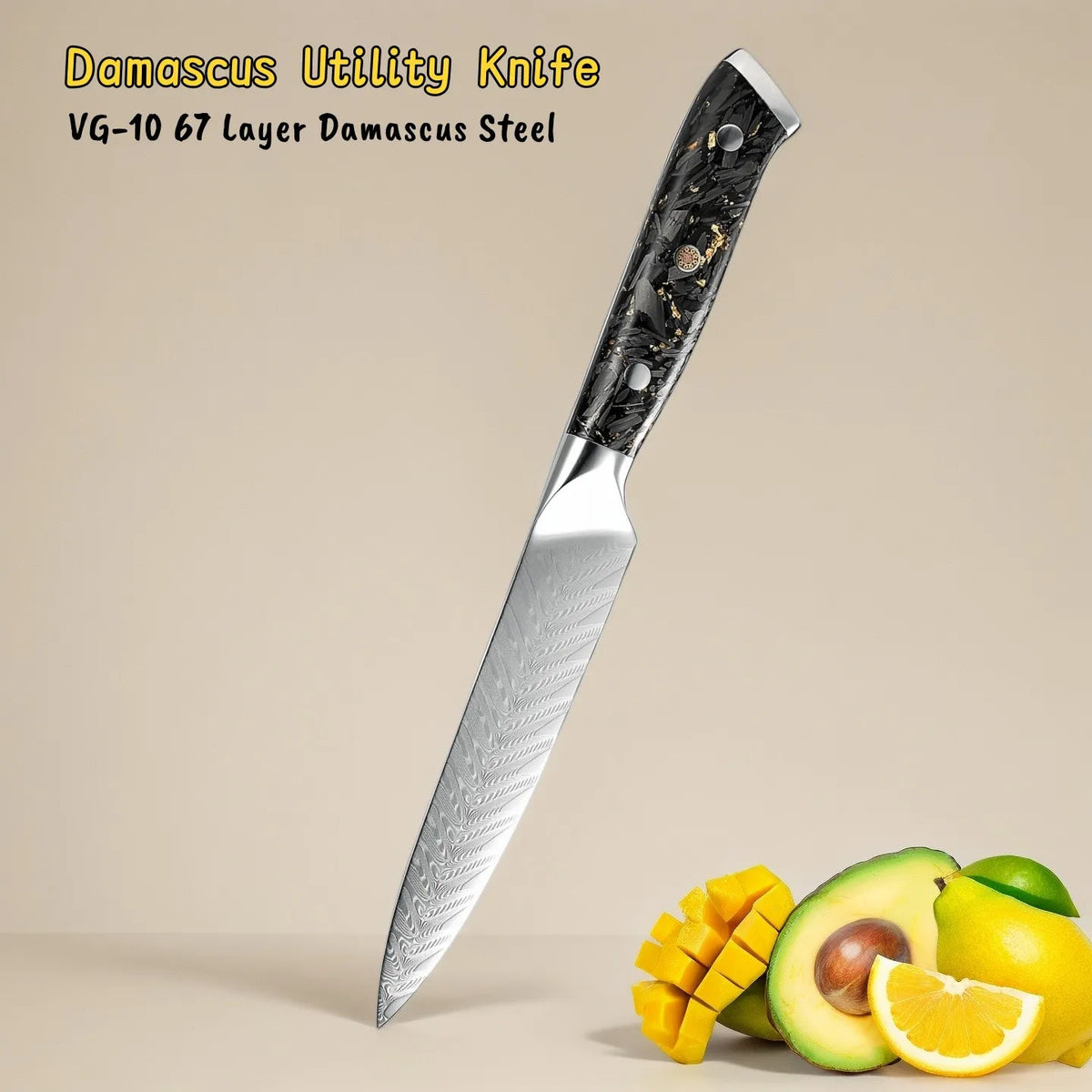 5-Inch VG10 Damascus Steel Paring Knife | Sharp Utility Knife Damascus Paring Knife Axl 5 Inch Utility Knife
