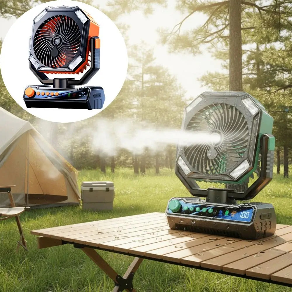 USB Rechargeable Camping Fan with Spray Mist – Quiet & Powerful Portable Camping Fan Axl