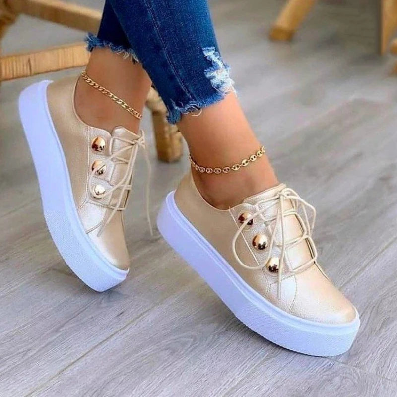 Women's Platform Wedge Sneakers – Lace-Up Casual Fashion Shoes Platform Wedge Sneakers Axl Gold 43