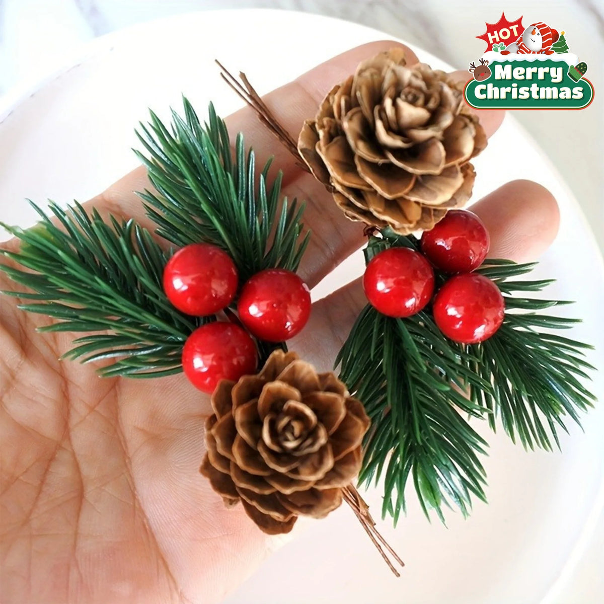 10-Pc Artificial Pine Cones & Red Berries – Holiday Decor Holiday Decor Set Axl