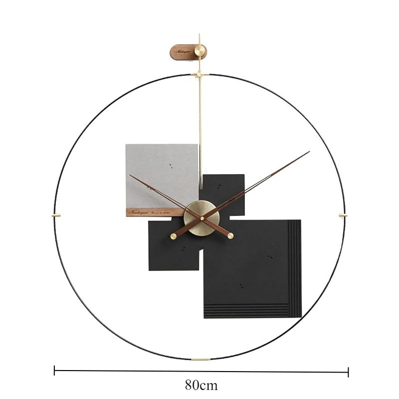 Modern Large 80cm Silent Wall Clock – Minimalist Quartz Decor Wall Clock Axl Black-80CM