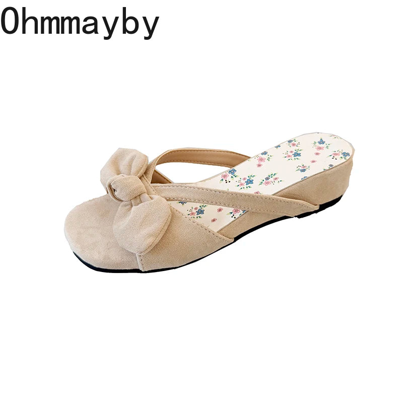 Women's Floral Butterfly-Knot Wedge Slides | Summer Dress Slippers Wedge Slide Sandals Axl