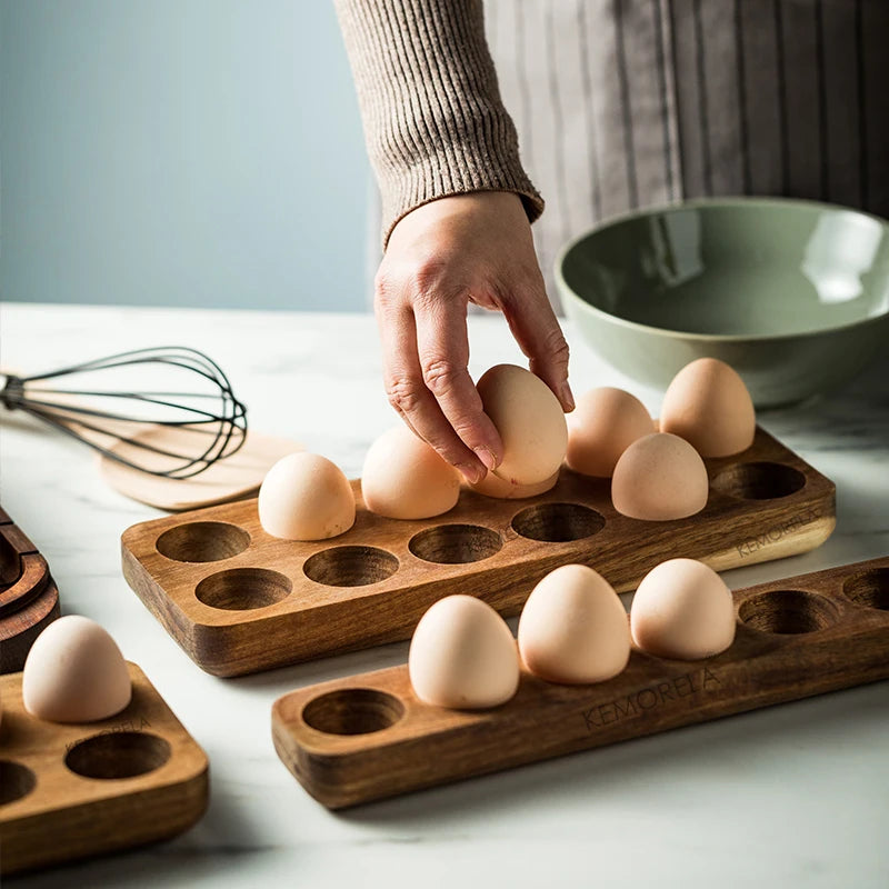 KEMORELA Wooden Double Row Egg Holder | Kitchen Organizer Egg Storage Rack Axl