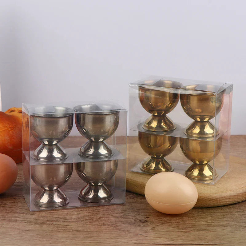4-Piece Stainless Steel Egg Cups Set – Boiled Egg Stand Holder Egg Cup Set Axl