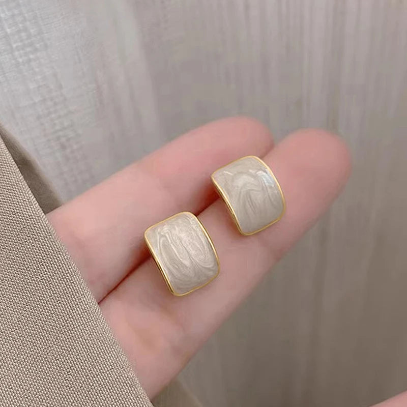 Huitan White Enamel Dainty Stud Earrings for Women | Elegant Stud Earrings Axl