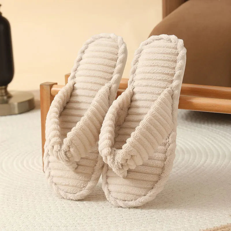 Women's Corduroy Plush Slippers – Soft Sole Indoor Slides Indoor Slippers Axl beige 44-45