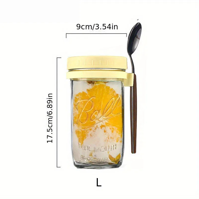 KEMORELA Overnight Oats Glass Cup with Spoon | Mason Tumbler Glass Meal Prep Cup Axl Yellow-L