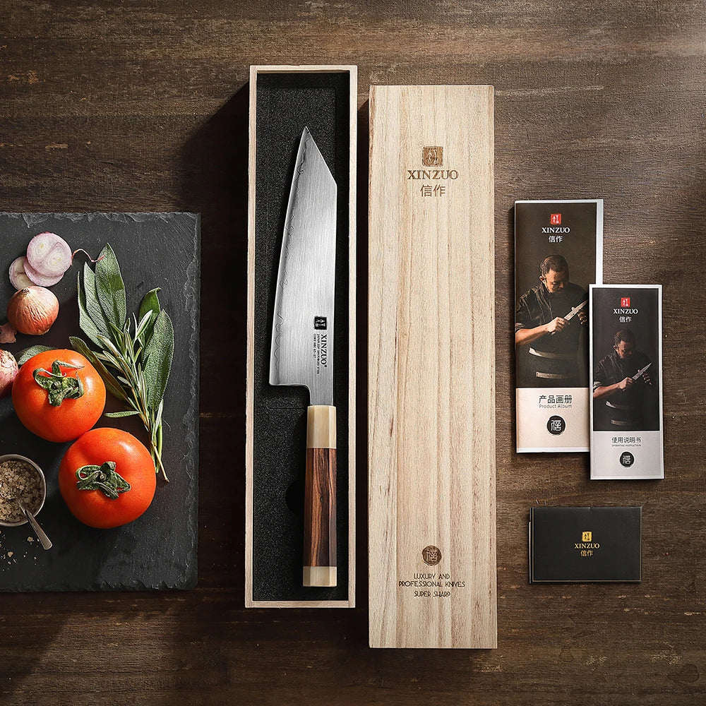 XINZUO 8.3" Kiritsuke Knife ZDP-189 Steel & Wood Gift Box Japanese Kiritsuke Knife Axl