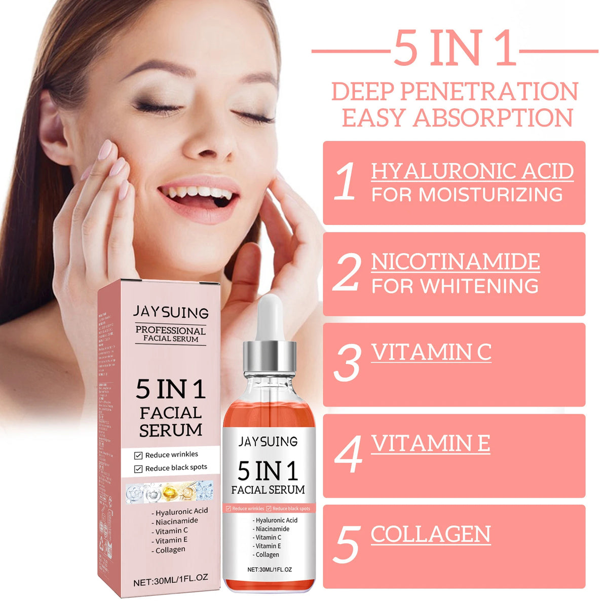 5-in-1 Facial Serum – Hyaluronic Acid, Niacinamide & Vitamin C Facial Serum Axl