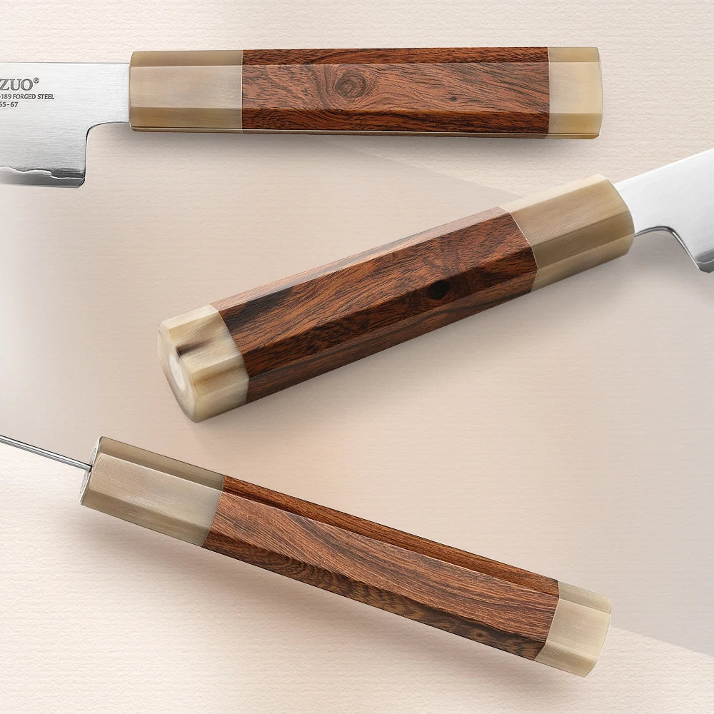 XINZUO 5.5" ZDP-189 Utility Knife – Ironwood & Bull Horn Handle Utility Kitchen Knife Axl