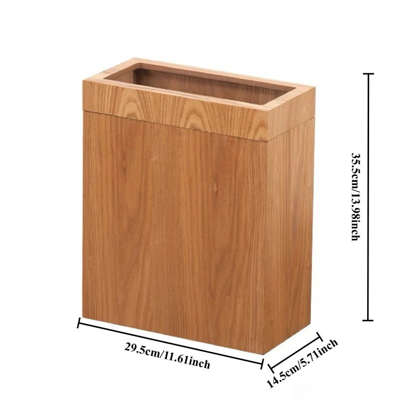 Nordic Wooden Trash Can – Minimalist 12L Wastebasket Wooden Waste Bin Axl Log Color Long