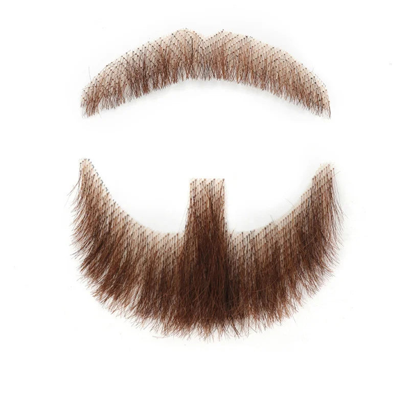 Human Hair Lace Fake Beard & Mustache – Cosplay & Stage Costume Facial Hair Axl brown-1set
