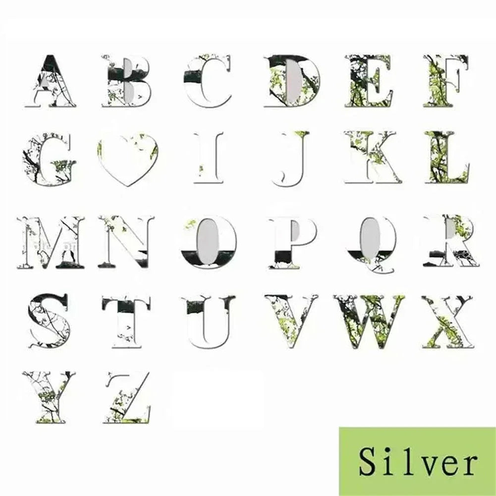 3D Silver Mirror Alphabet Wall Stickers – Acrylic Letter Decals Wall Letter Sticker Axl