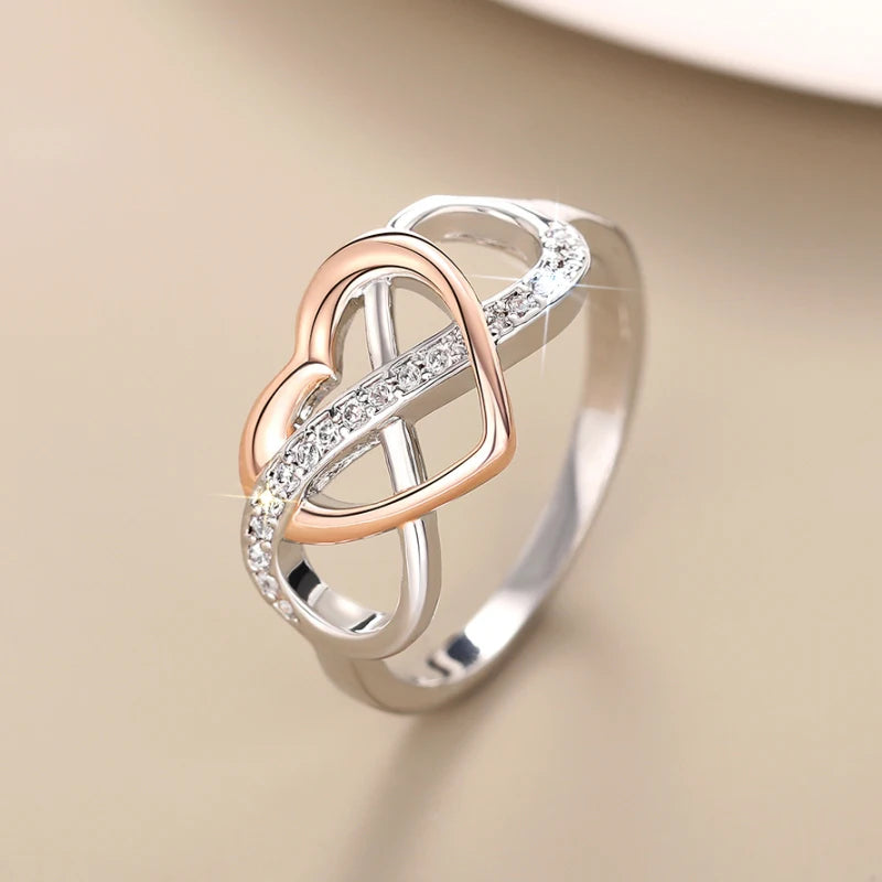 Huitan Two-Tone Women's Wedding Band Ring with Cubic Zirconia Wedding Band Ring Axl