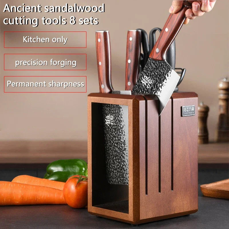 PLYS 8-Piece Sandalwood Chef Knife Set – Forged Stainless Steel Kitchen Knife Set Axl