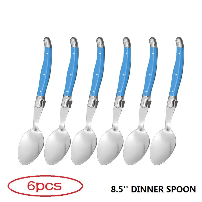 6-Piece Laguiole Stainless Steel Spoon Set – Black & Red Flatware Spoon Set Axl 8.5in blue