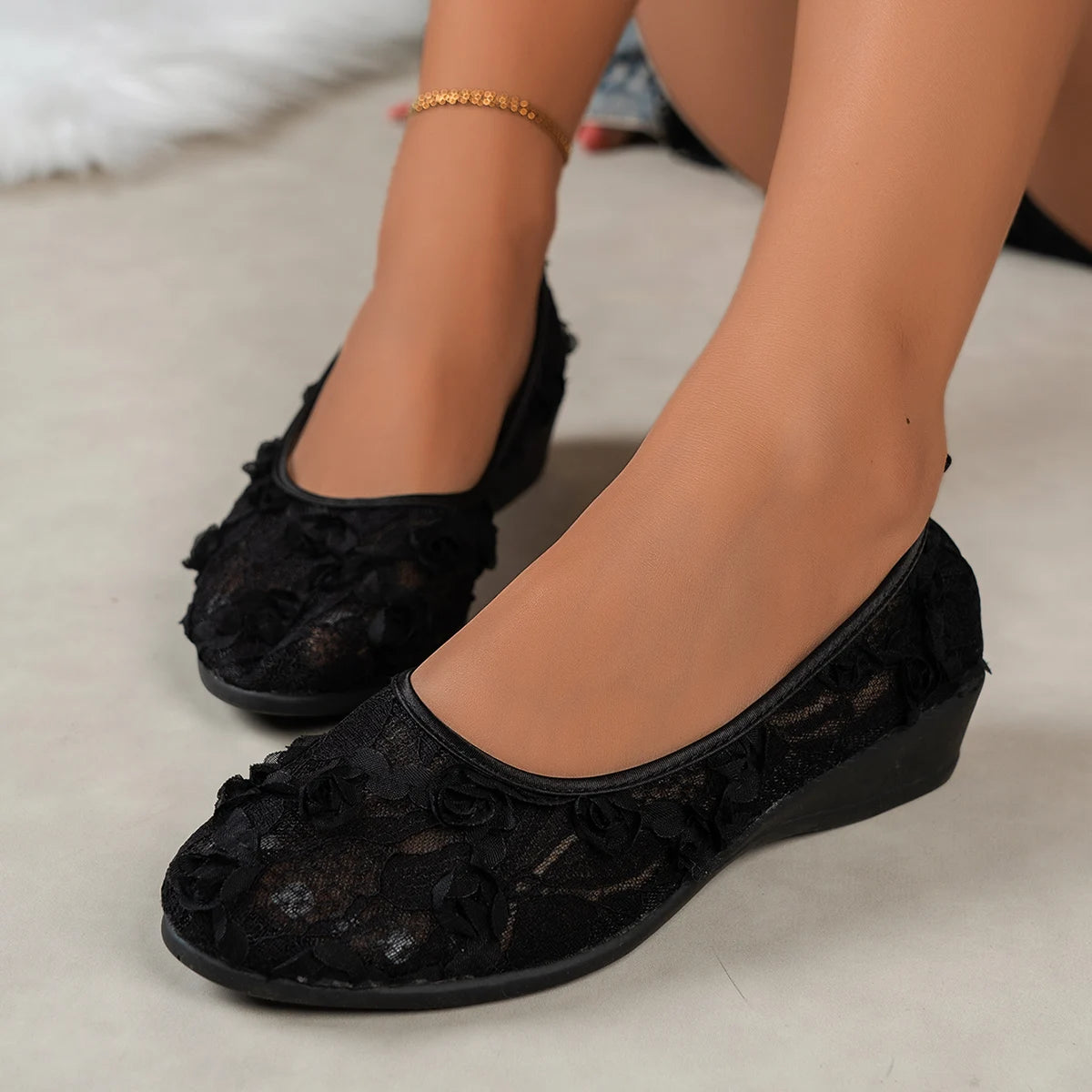 Women's Mesh Breathable Wedge Loafers – Casual Slip-On Shoes Wedge Loafers Axl 36 black