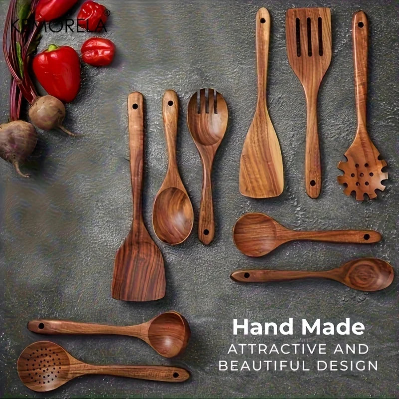 10-Piece Natural Wooden Cooking Utensils Set – Spoons & Ladles Wooden Cooking Utensils Axl