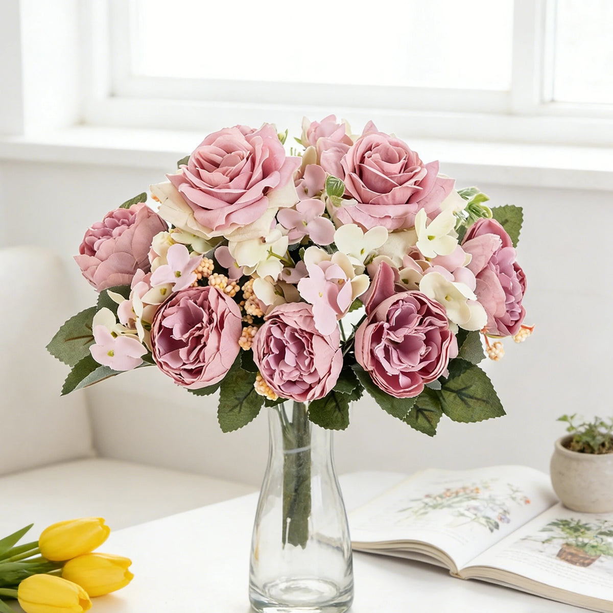 Silk Artificial Hydrangea & Rose Bouquet | Wedding & Home Decor Artificial Flower Bouquet Axl