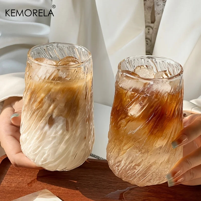 KEMORELA Glass Coffee Cups 4/6Pcs – Rotating Stripe Drinkware Glass Drinkware Set Axl