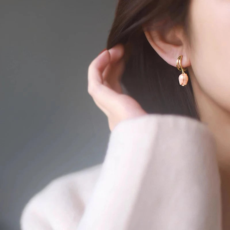Huitan Pink Tulip Flower Drop Earrings – Gold Dangle Jewelry Dangle Earrings Axl