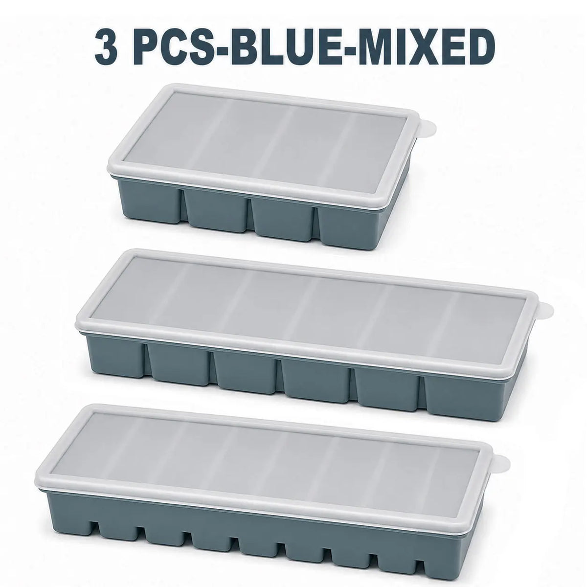 3-Piece Silicone Long Ice Cube Tray Set with Lids | Ice Stick Maker Silicone Ice Tray Set Axl 3 Pcs-Blue-Mixed