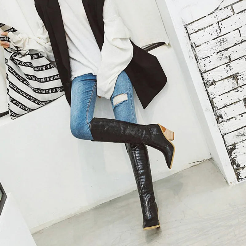 Women's Knee-High Wedge Platform Boots | Custom Zip Heels Knee-High Boots Axl