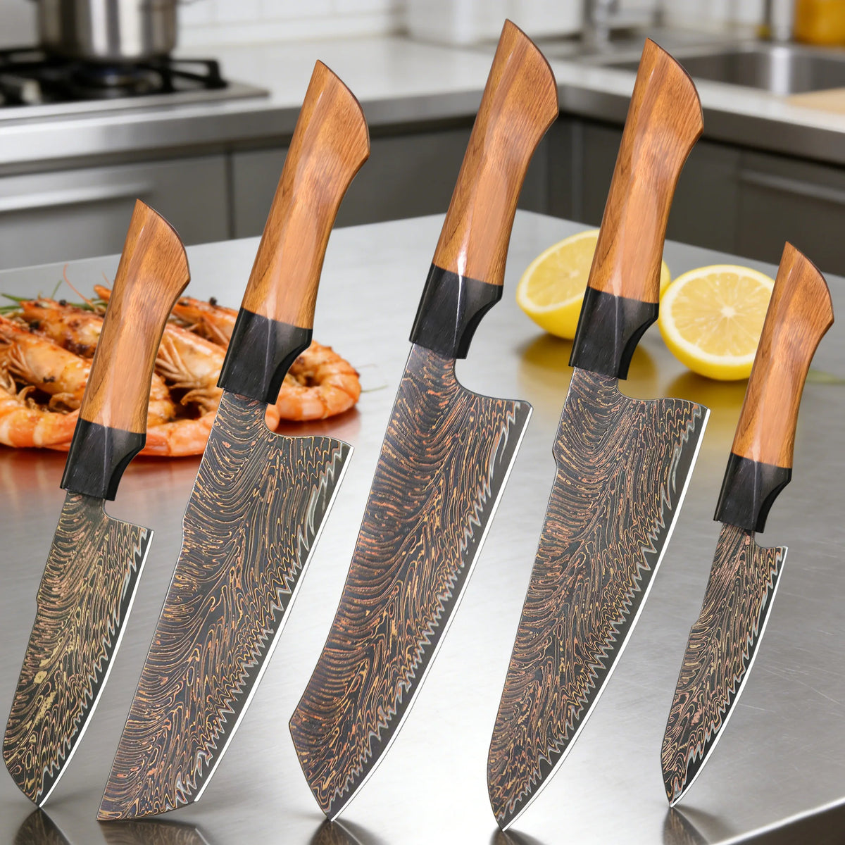 37-Layer Damascus Steel Kirisuke Chef Knife | Tricolor Copper Damascus Chef Knife Axl