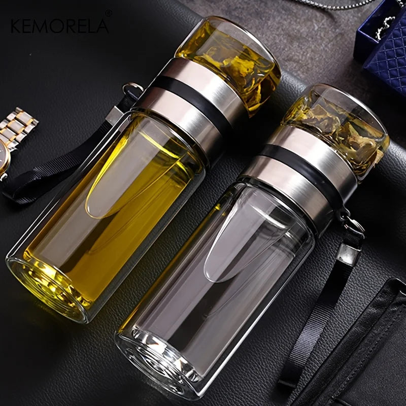 KEMORELA Insulated Glass Tea Bottle 350ml–500ml | Leakproof Insulated Tea Bottle Axl