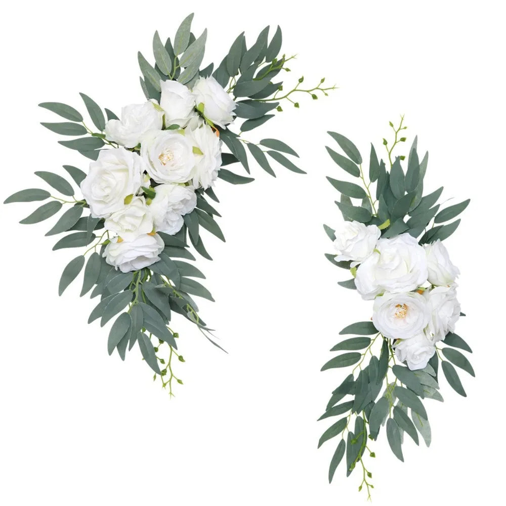 Boho Artificial Wedding Arch Flowers & Eucalyptus Garland 2pc Artificial Wedding Flowers Axl White