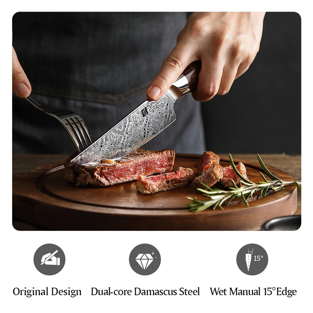 XINZUO 5" Damascus Steel Steak Knife – Desert Ironwood Handle Damascus Steak Knife Axl