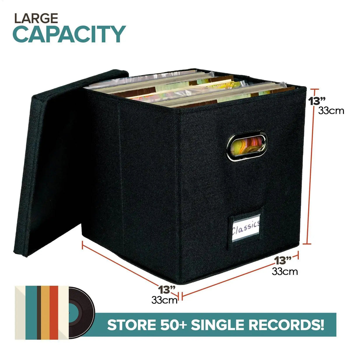 Foldable Vinyl Record Storage Box – Holds 50 LP Albums Vinyl Record Organizer Axl
